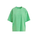 Essentiel Antwerp Light green and green striped rhinestone-embellished oversized cotton T-shirt - Essentiel Antwerp Shirts - Colorful Belgian Design - Shop at Coveti