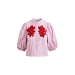 Essentiel Antwerp Light pink and red floral sequin and bead-embellished shirt with voluminous sleeves - Essentiel Antwerp Shirts - Colorful Belgian Design - Shop at Coveti