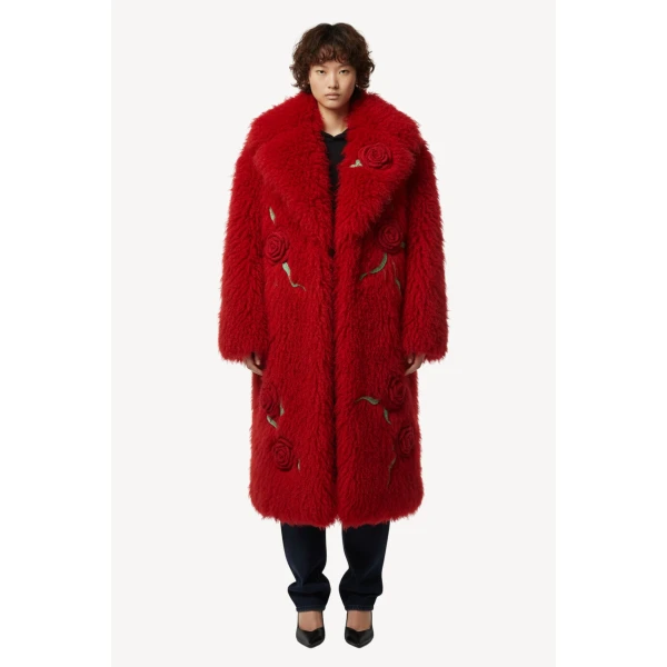 Loulou The Brand Shearling Coat In Red, view 2