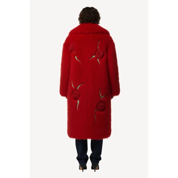 Loulou The Brand Shearling Coat In Red, view 3