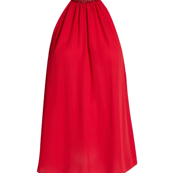 Safiyaa Lunetta Top in Azalea Red with Multi-reds - Safiyaa Tops - Heavy Crepe Cape Gown - Shop at Coveti