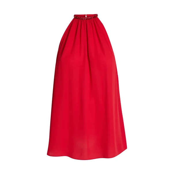 Safiyaa Lunetta Top in Azalea Red with Multi-reds - Safiyaa Tops - Heavy Crepe Cape Gown - Shop at Coveti
