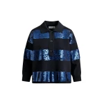 Essentiel Antwerp Navy and blue striped sequin-embellished polo - Essentiel Antwerp Tops - Colorful Belgian Design - Shop at Coveti