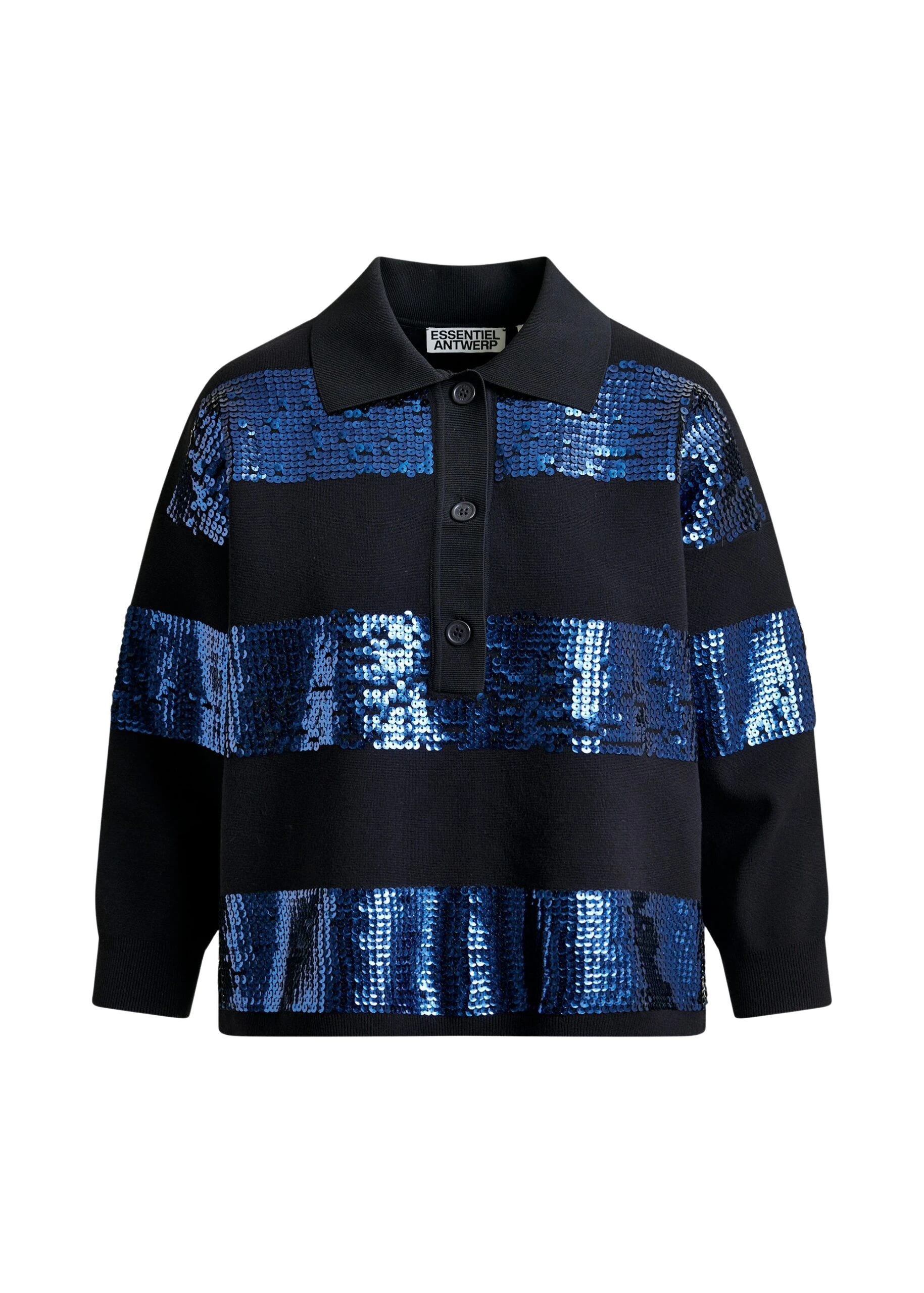 Navy-and-blue-striped-sequin-embellished-polo-Essentiel-Antwerp-Tops-scaled68025_nobg Essentiel Antwerp Navy and blue striped sequin-embellished polo - Essentiel Antwerp Tops - Colorful Belgian Design - Shop at Coveti