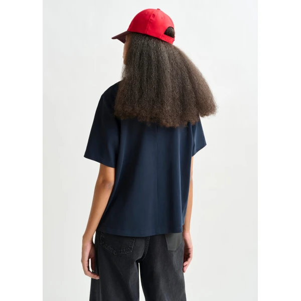 Essentiel Antwerp Navy and silver cotton T-shirt with metallic pearl-style embellishments Top, view 4