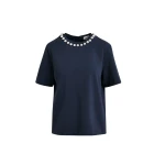 Essentiel Antwerp Navy and silver cotton T-shirt with metallic pearl-style embellishments - Essentiel Antwerp Shirts - Colorful Belgian Design - Shop at Coveti