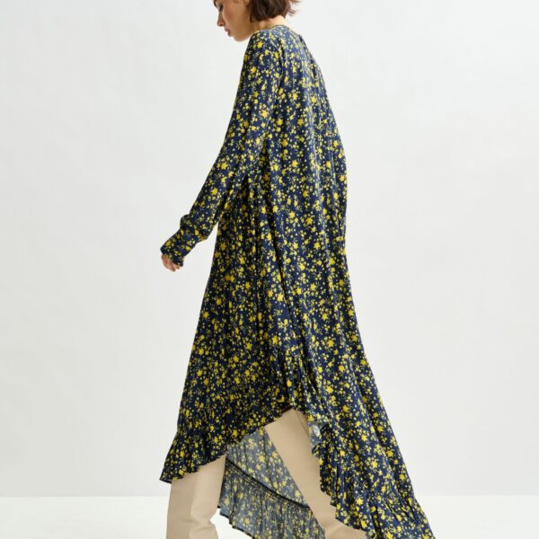 Essentiel Antwerp Navy and yellow asymmetrical floral midi dress - Essentiel Antwerp Dresses - Colorful Belgian Design - Shop at Coveti