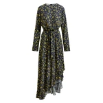Essentiel Antwerp Navy and yellow asymmetrical floral midi dress - Essentiel Antwerp Dresses - Colorful Belgian Design - Shop at Coveti