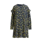 Essentiel Antwerp Navy and yellow floral minidress with ruffle details - Essentiel Antwerp Dresses - Colorful Belgian Design - Shop at Coveti