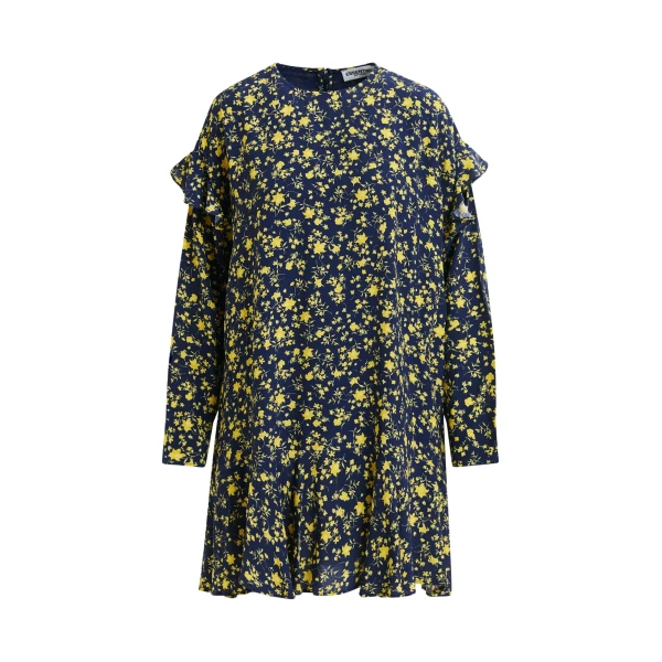 Essentiel Antwerp Navy and yellow floral minidress with ruffle details - Essentiel Antwerp Dresses - Colorful Belgian Design - Shop at Coveti