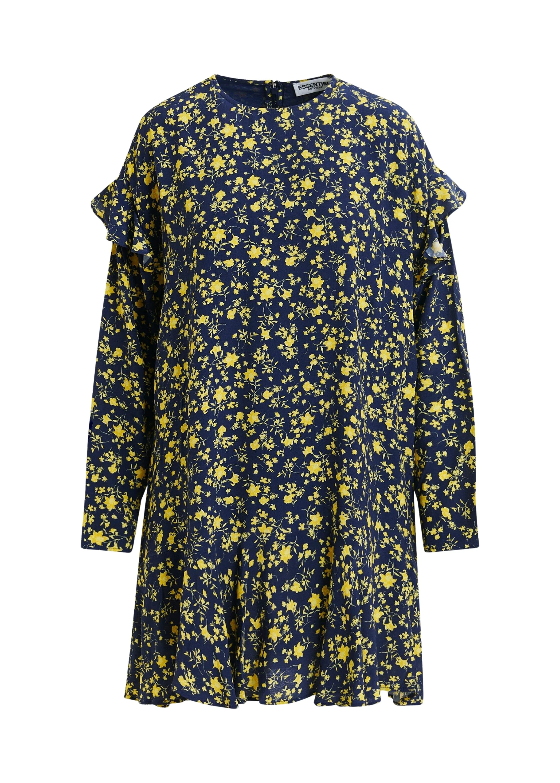 Navy-and-yellow-floral-minidress-with-ruffle-details-Essentiel-Antwerp-Dresses-scaled40798_nobg Essentiel Antwerp Navy and yellow floral minidress with ruffle details - Essentiel Antwerp Dresses - Colorful Belgian Design - Shop at Coveti