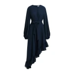 Essentiel Antwerp Navy asymmetrical ruffle-hem maxi dress with pussy-bow tie - Essentiel Antwerp Dresses - Colorful Belgian Design - Shop at Coveti