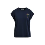 Essentiel Antwerp Navy cotton T-shirt with bead embroidery - Essentiel Antwerp Shirts - Colorful Belgian Design - Shop at Coveti