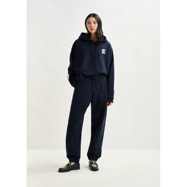 Essentiel Antwerp Navy cotton sweatpants with E-shaped embroidery, view 2