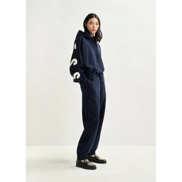 Essentiel Antwerp Navy cotton sweatpants with E-shaped embroidery, view 4