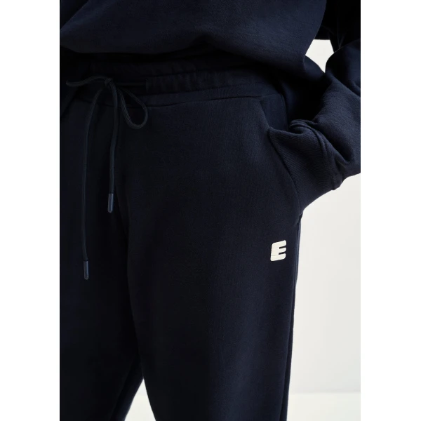 Essentiel Antwerp Navy cotton sweatpants with E-shaped embroidery, view 5