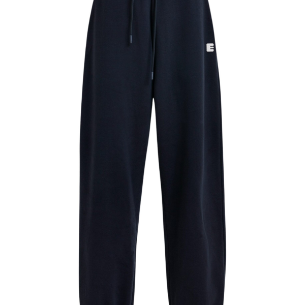 Essentiel Antwerp Navy cotton sweatpants with E-shaped embroidery - Essentiel Antwerp Pants - Colorful Belgian Design - Shop at Coveti