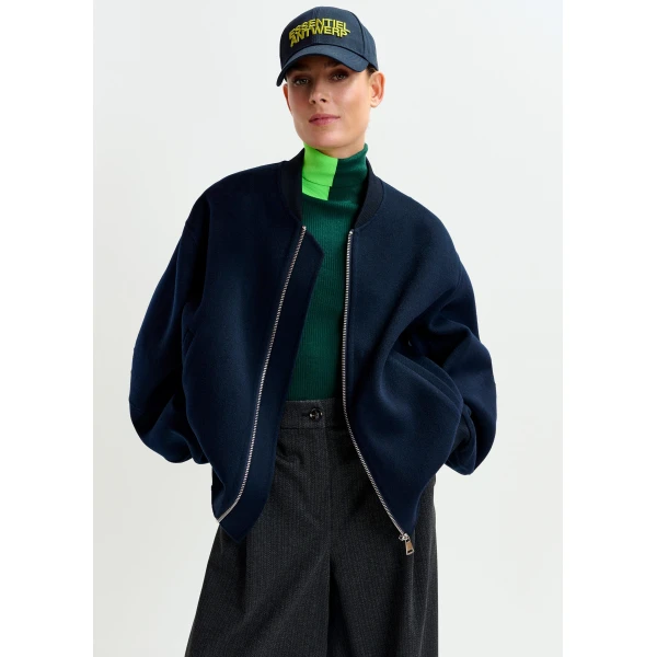 Essentiel Antwerp Navy oversized wool bomber jacket, view 2