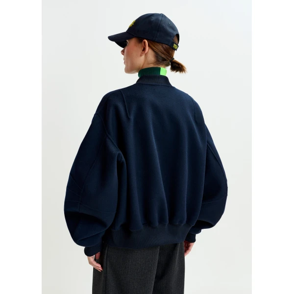 Essentiel Antwerp Navy oversized wool bomber jacket, view 3