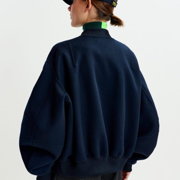 Essentiel Antwerp Navy oversized wool bomber jacket - Essentiel Antwerp Jackets - Colorful Belgian Design - Shop at Coveti