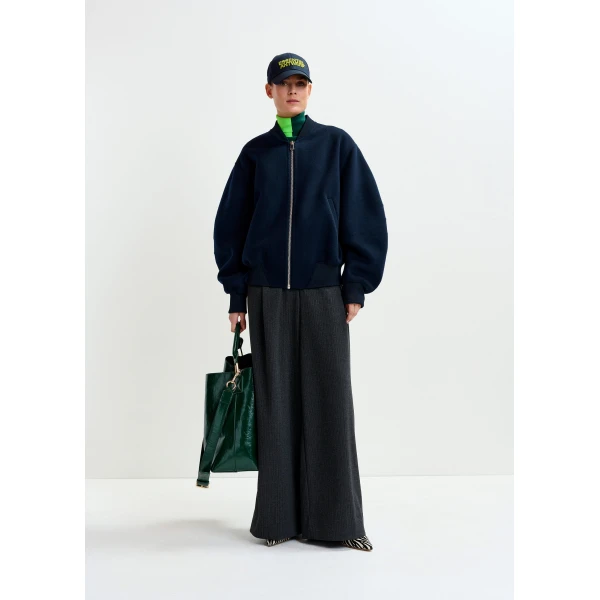 Essentiel Antwerp Navy oversized wool bomber jacket, view 5