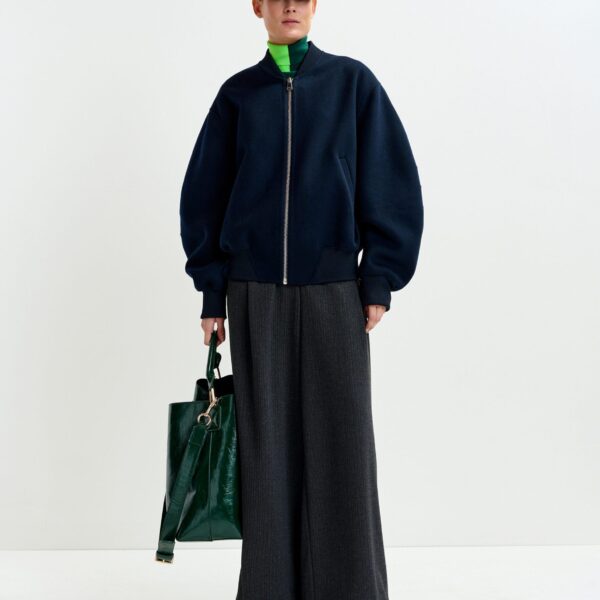 Essentiel Antwerp Navy oversized wool bomber jacket - Essentiel Antwerp Jackets - Colorful Belgian Design - Shop at Coveti