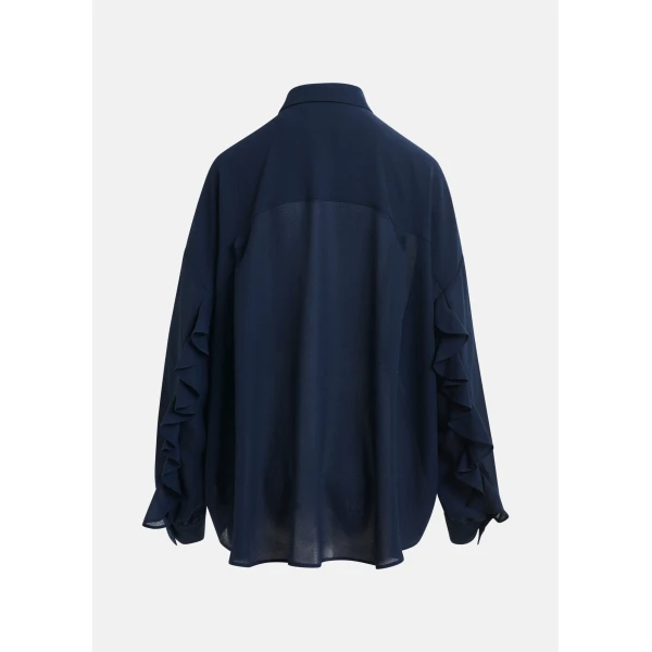 Essentiel Antwerp Navy ruffle-sleeve shirt, view 2