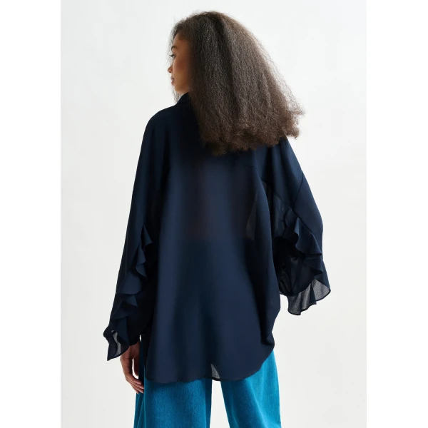 Essentiel Antwerp Navy ruffle-sleeve shirt, view 5