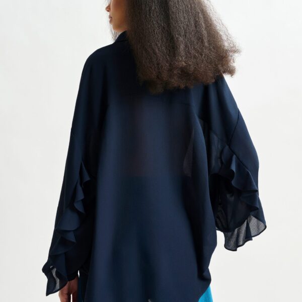 Essentiel Antwerp Navy ruffle-sleeve shirt - Essentiel Antwerp Shirts - Colorful Belgian Design - Shop at Coveti