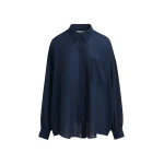 Essentiel Antwerp Navy ruffle-sleeve shirt - Essentiel Antwerp Shirts - Colorful Belgian Design - Shop at Coveti