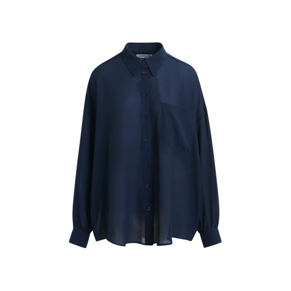 Essentiel Antwerp Navy ruffle-sleeve shirt - Essentiel Antwerp Shirts - Colorful Belgian Design - Shop at Coveti