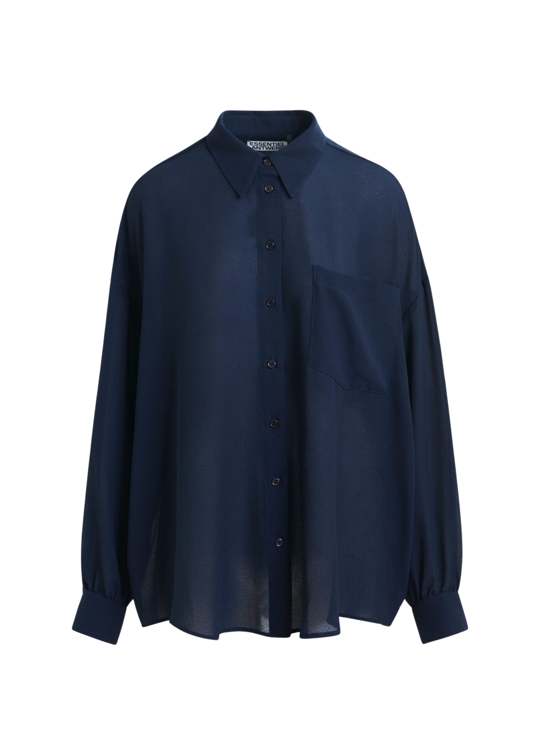 Essentiel Antwerp Navy ruffle-sleeve shirt - Essentiel Antwerp Shirts - Colorful Belgian Design - Shop at Coveti