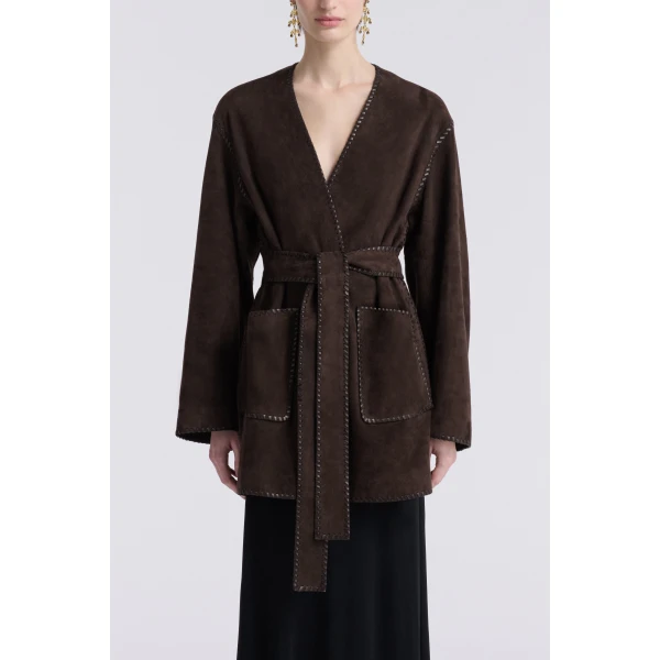 Nour Hammour Anika Velvety Suede Wrap Jacket, view 2