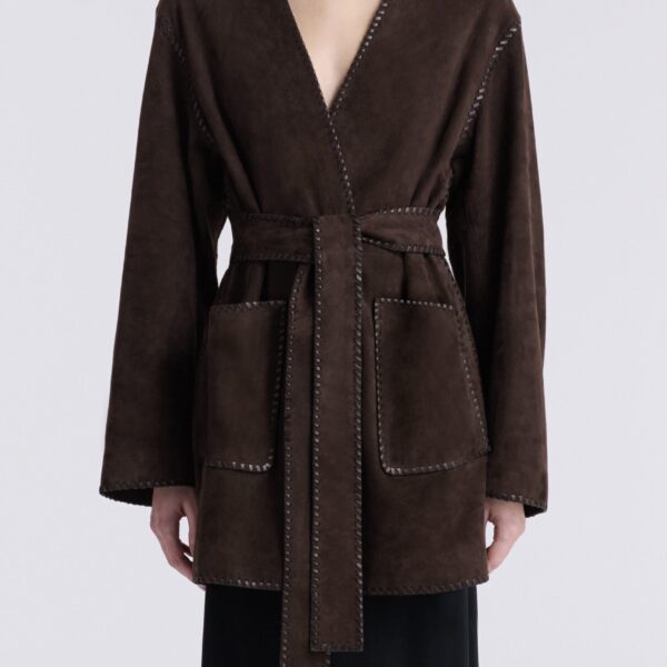 Nour Hammour Jackets Color | Anika Velvety Suede Wrap luxury leather Jackets from Coveti