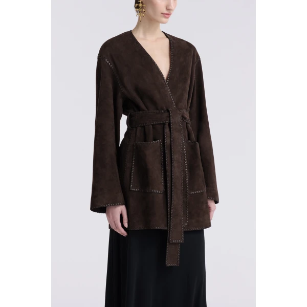 Nour Hammour Anika Velvety Suede Wrap Jacket, view 3
