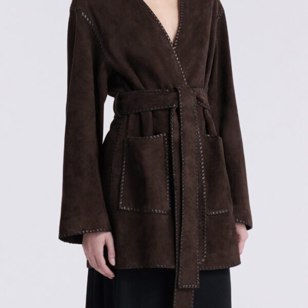 Nour Hammour Jackets Color | Anika Velvety Suede Wrap luxury leather Jackets from Coveti