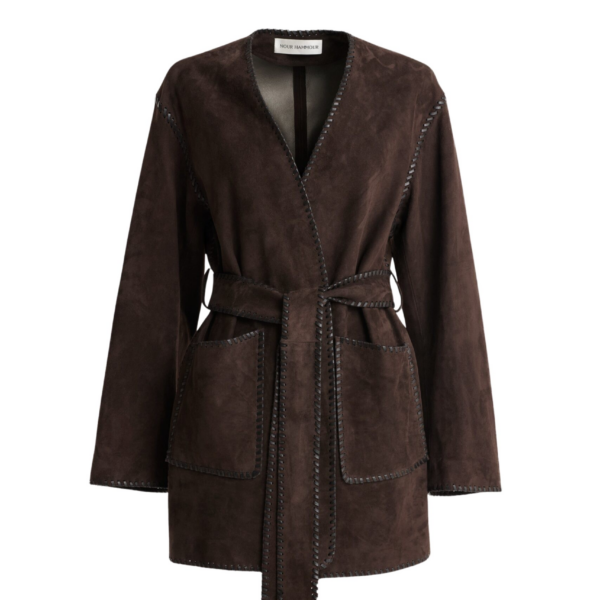 Nour Hammour Jackets Color | Anika Velvety Suede Wrap luxury leather Jackets from Coveti