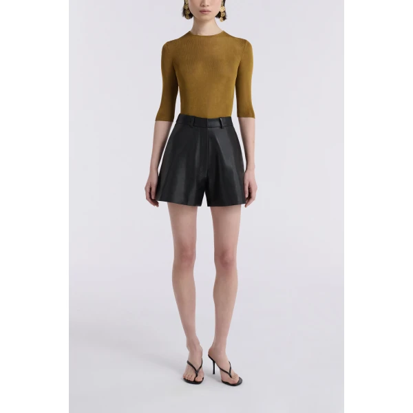 Nour Hammour Barrel Short Curved Leather Bermudas, view 2