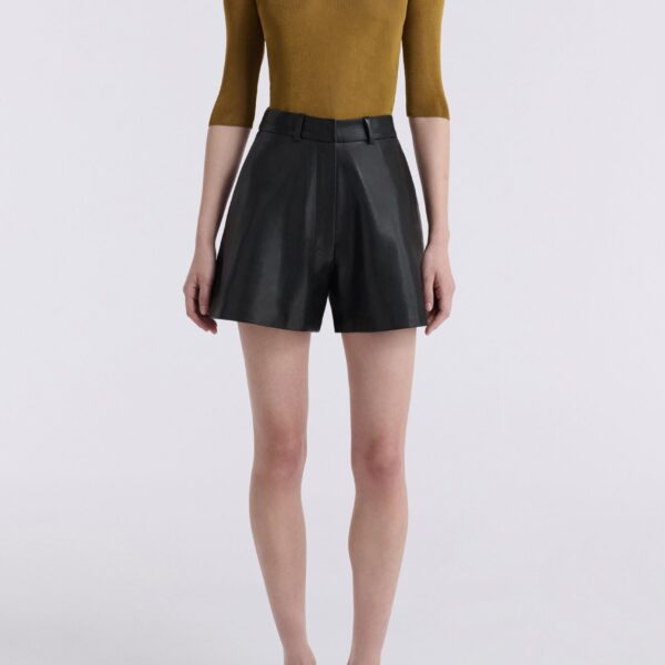 Nour Hammour Short Color | Barrel Short Curved Leather Bermudas luxury leather Short from Coveti