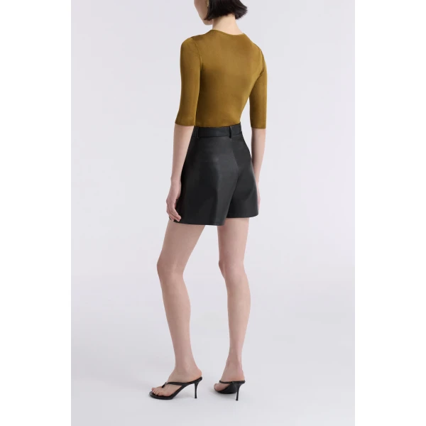 Nour Hammour Barrel Short Curved Leather Bermudas, view 3