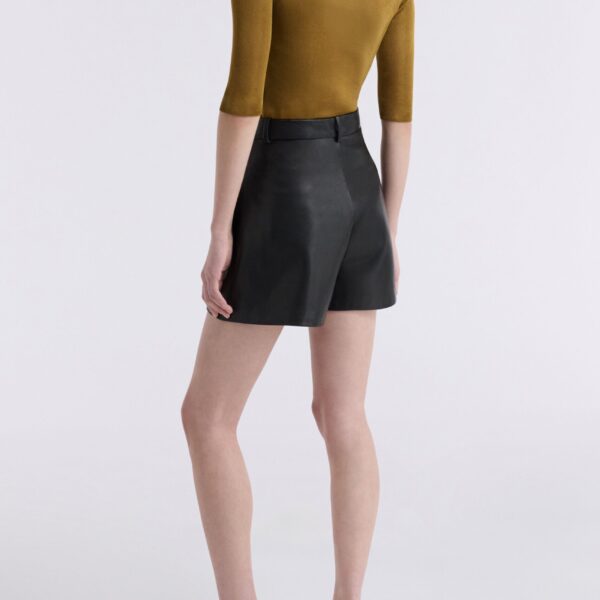 Nour Hammour Short Color | Barrel Short Curved Leather Bermudas luxury leather Short from Coveti