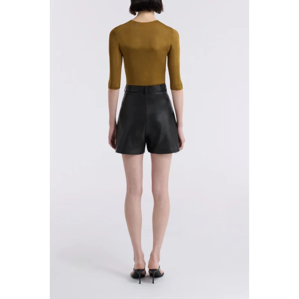 Nour Hammour Barrel Short Curved Leather Bermudas, view 4