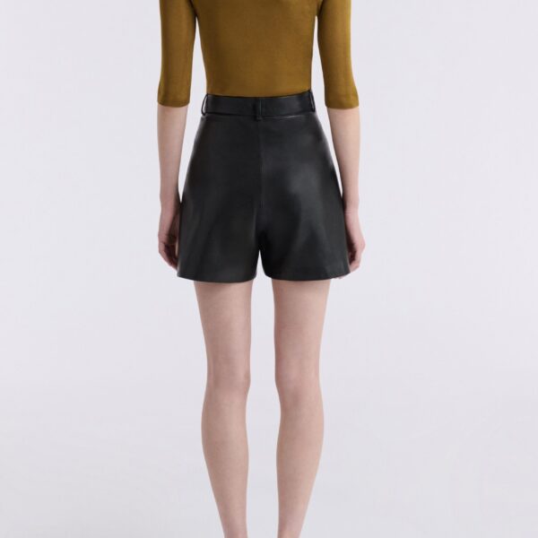 Nour Hammour Short Color | Barrel Short Curved Leather Bermudas luxury leather Short from Coveti
