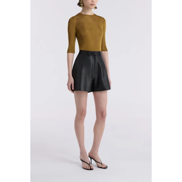 Nour Hammour Barrel Short Curved Leather Bermudas, view 5