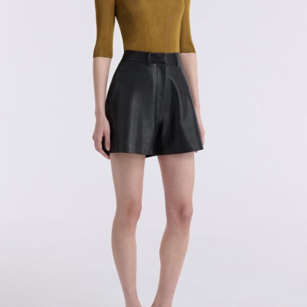 Nour Hammour Short Color | Barrel Short Curved Leather Bermudas luxury leather Short from Coveti