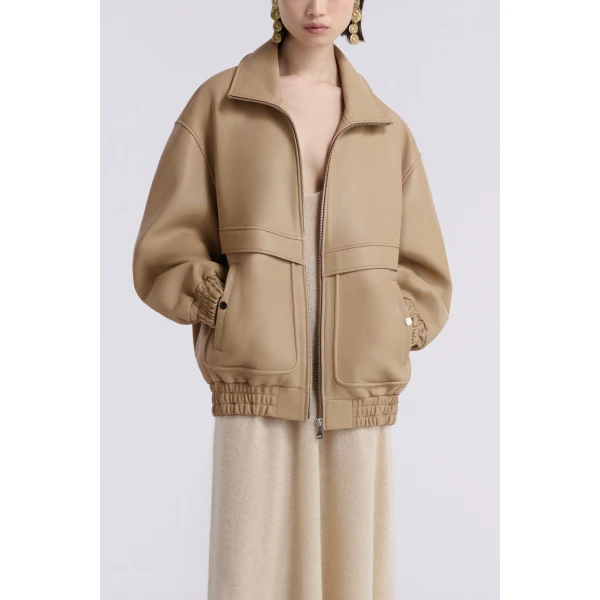 Nour Hammour Beck Modern Leather Bomber Jacket, view 2