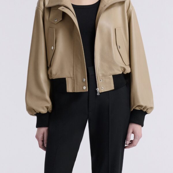 Nour Hammour Jackets Color | Briar Cropped Bomber Jacket luxury leather Jackets from Coveti