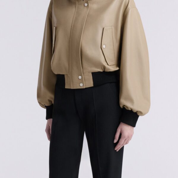 Nour Hammour Jackets Color | Briar Cropped Bomber Jacket luxury leather Jackets from Coveti