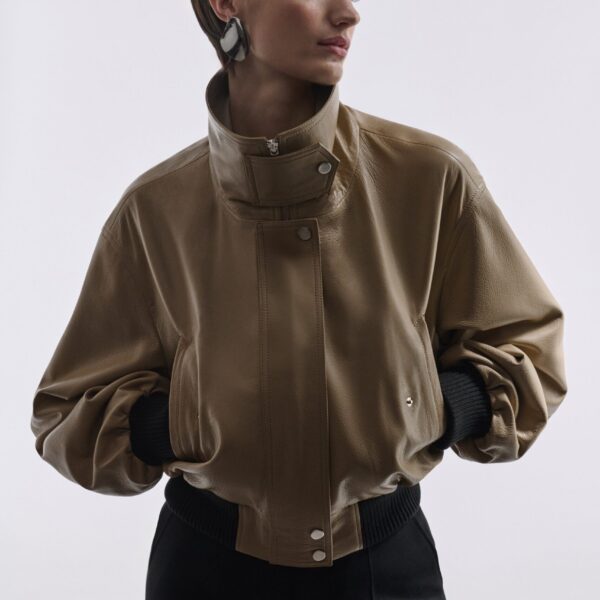 Nour Hammour Jackets Color | Briar Cropped Bomber Jacket luxury leather Jackets from Coveti