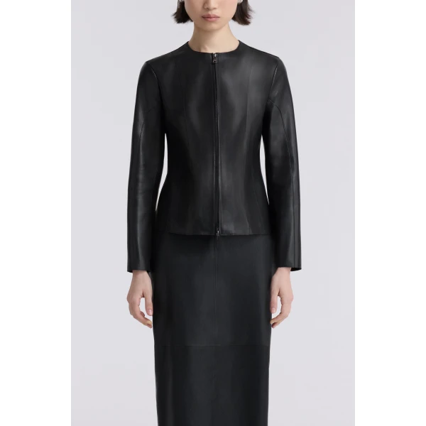 Nour Hammour Classic Polished Leather Jacket, view 2